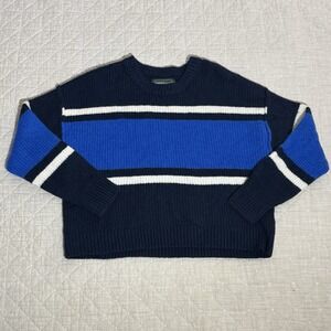 American Eagle Women's XL Boxy Blue/White Striped Cropped Sweater Ski Lodge Cozy